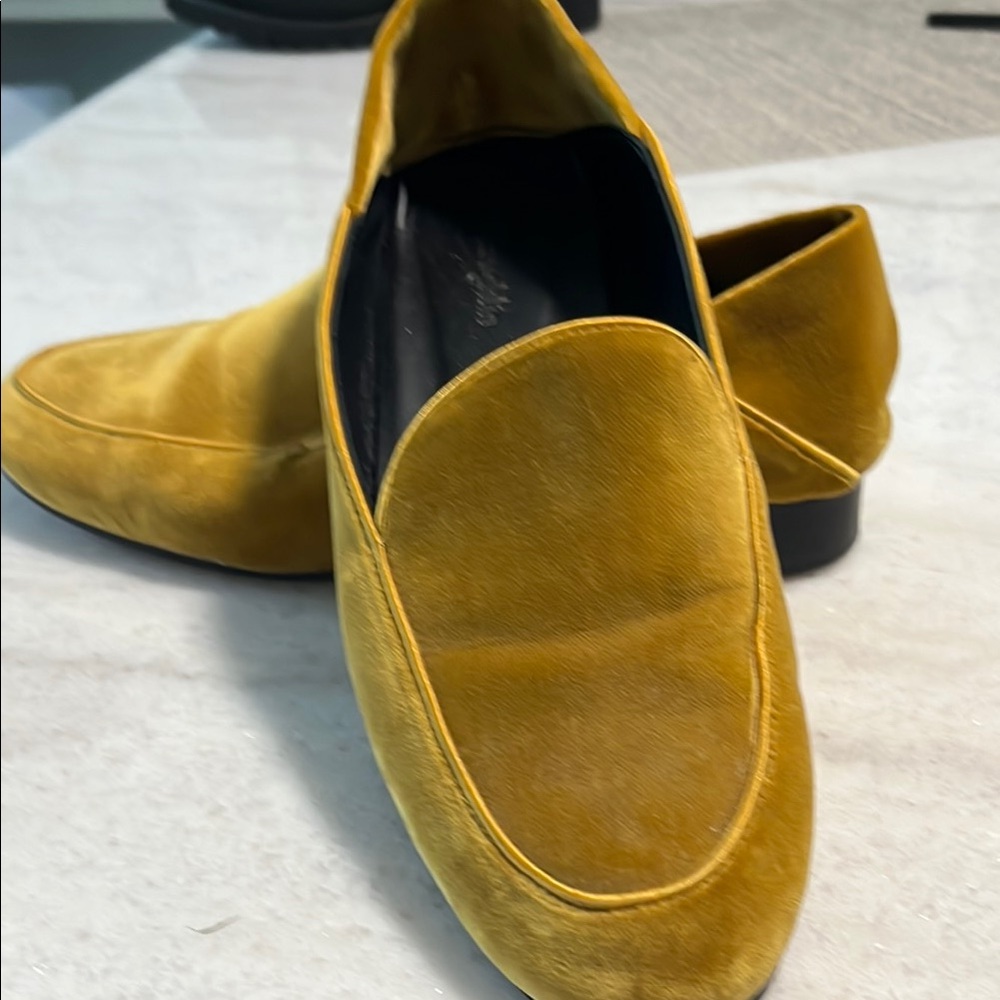 Women's Velvet Slip-On Loafers in Mustard Yellow